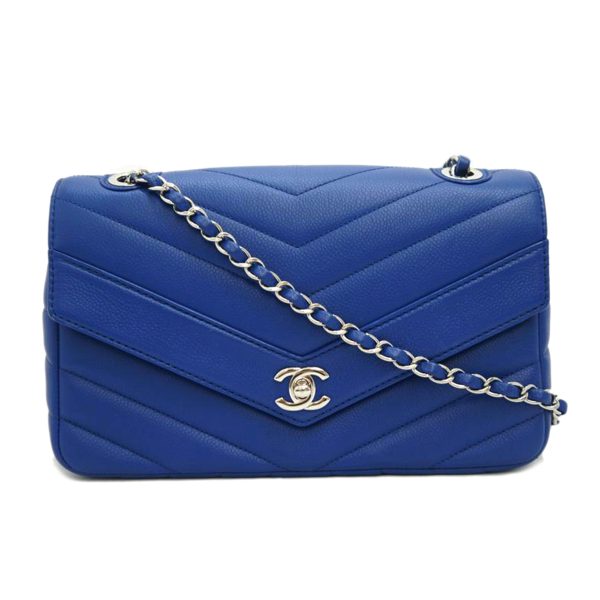 13553 1 Chanel V Stitch Soft Caviar Chain Bag Blue SV Metal Fittings