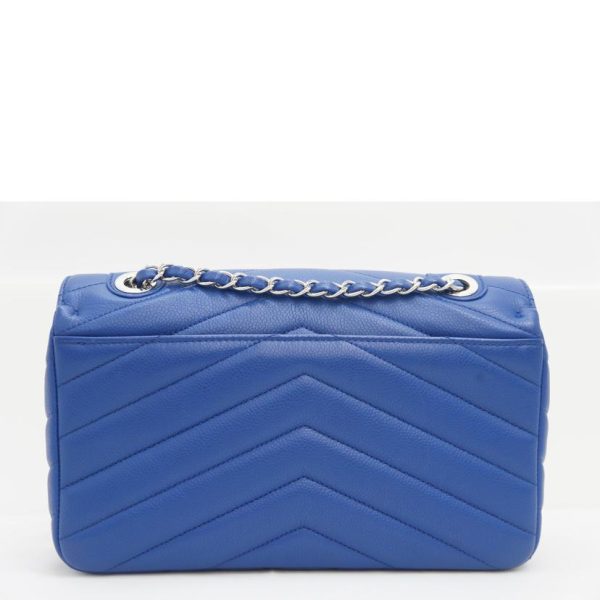 13553 2 Chanel V Stitch Soft Caviar Chain Bag Blue SV Metal Fittings