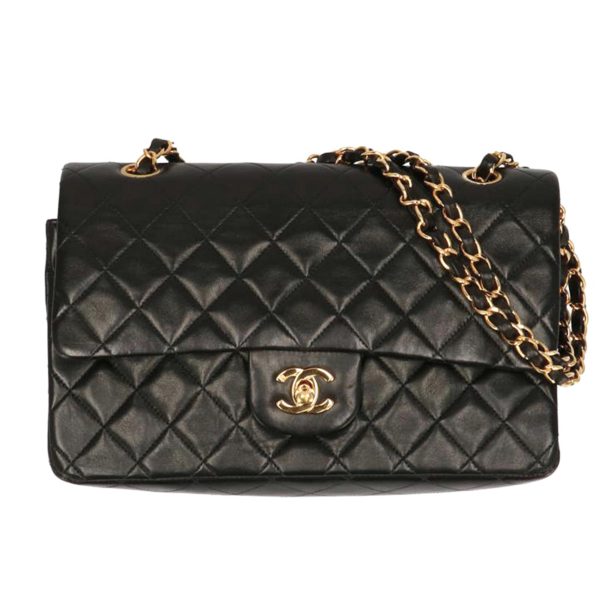 13676 1 Chanel Matelasse W Flap Chain Shoulder Bag Black