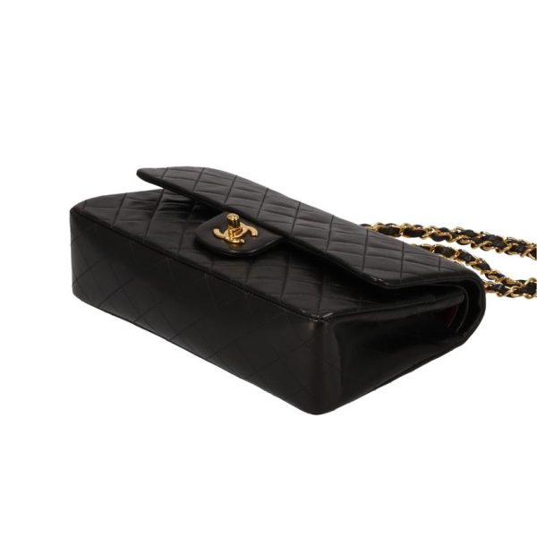 13676 3 Chanel Matelasse W Flap Chain Shoulder Bag Black