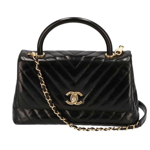 13706 1 Chanel Chevron Stitch Top Handle 2 Way Hand Bag