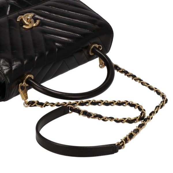 13706 4 Chanel Chevron Stitch Top Handle 2 Way Hand Bag