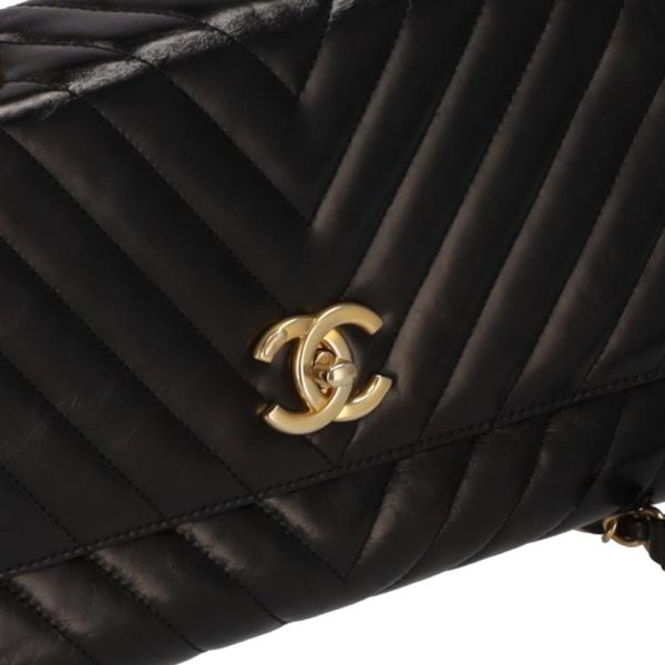 13706 8 Chanel Chevron Stitch Top Handle 2 Way Hand Bag