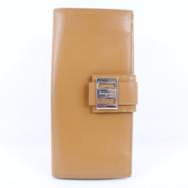 14040402 1 Salvatore Ferragamo long wallet leather brown snap button wallet