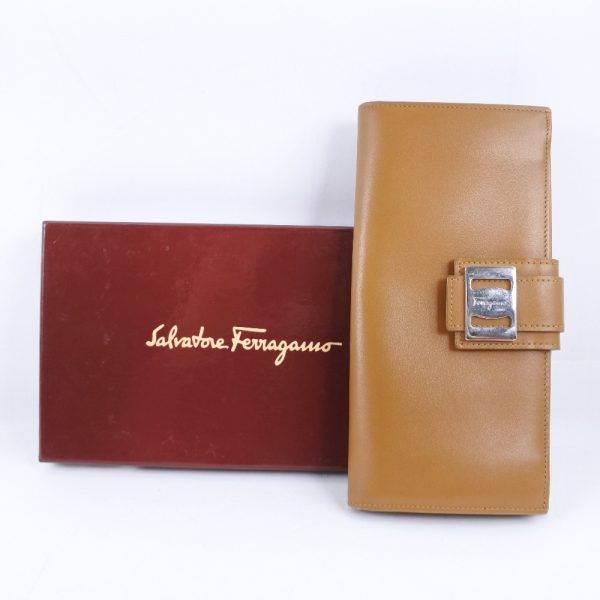 14040402 12 Salvatore Ferragamo long wallet leather brown snap button wallet