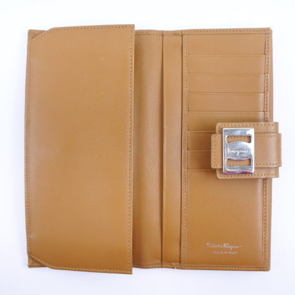 14040402 6 Salvatore Ferragamo long wallet leather brown snap button wallet