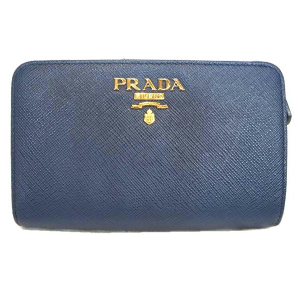 14102 1 PRADA Prada Saffiano Leather L Shaped Zip Wallet Bag Blue