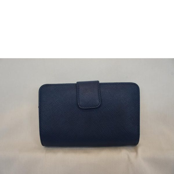 14102 2 PRADA Prada Saffiano Leather L Shaped Zip Wallet Bag Blue