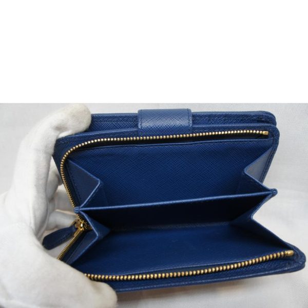 14102 5 PRADA Prada Saffiano Leather L Shaped Zip Wallet Bag Blue