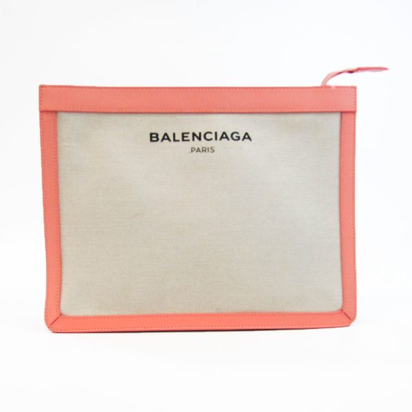 1443348 1234 1 Balenciaga Navy Canvas Leather Clutch Bag Light Pink Off White