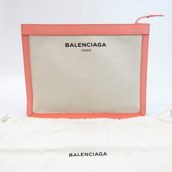 1443348 1234 12 Balenciaga Navy Canvas Leather Clutch Bag Light Pink Off White