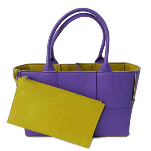 14465 2 Bottega Veneta Small Alco Tote Lambskin Purple Yellow