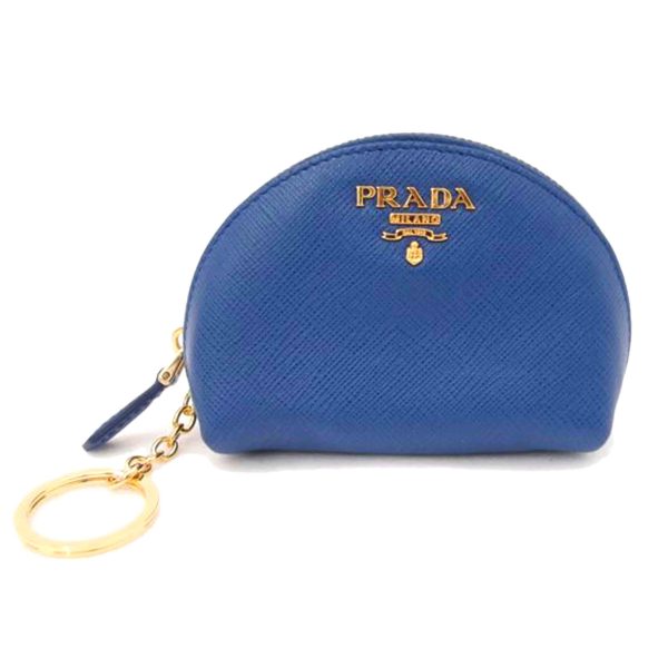 14467 1 Prada Saffiano Coin Case with Key Ring Blue