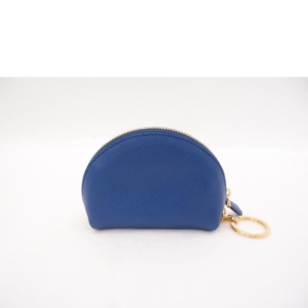 14467 2 Prada Saffiano Coin Case with Key Ring Blue