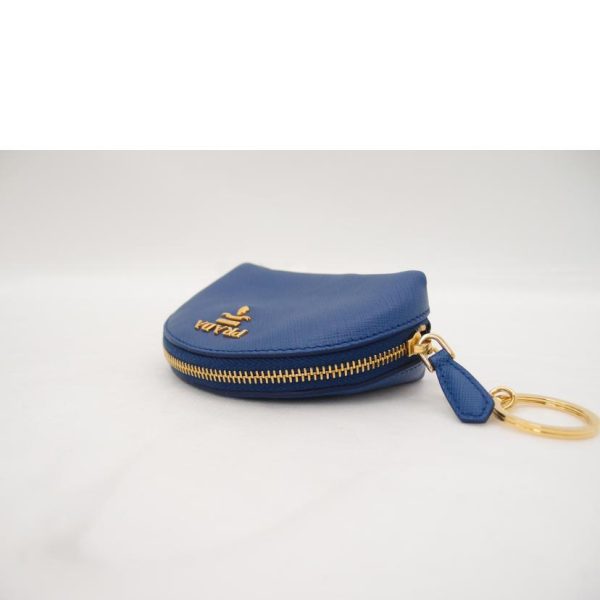 14467 4 Prada Saffiano Coin Case with Key Ring Blue