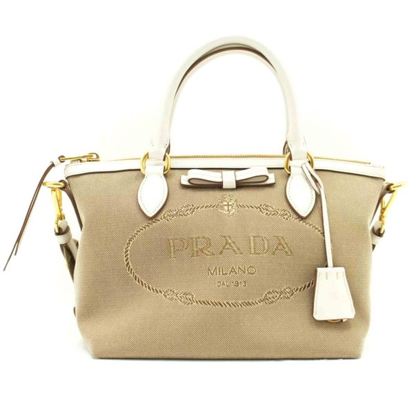 14476 1 Prada Logo Jacquard 2WAY Handbag Black