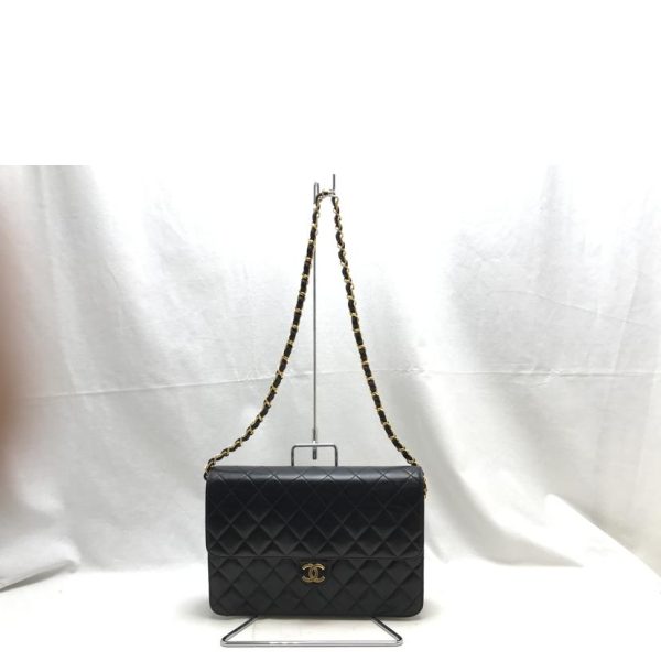 14551 2 Chanel Chain Matelasse Single Flap Bag Black