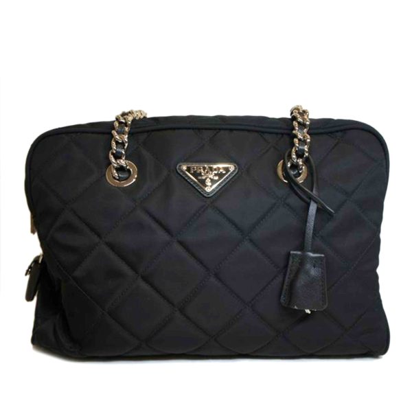 14952 1 Prada Chain Nylon Tote Black