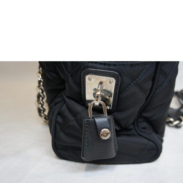 14952 7 Prada Chain Nylon Tote Black