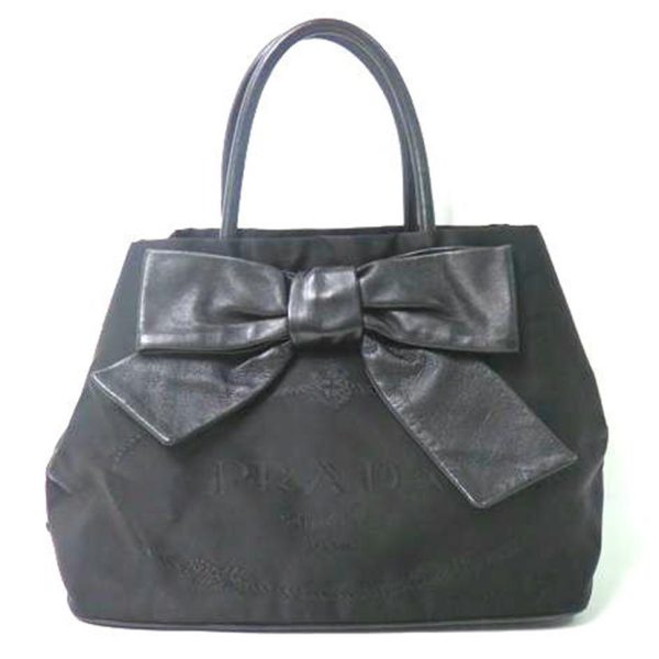 15273 1 PRADA Prada Ribbon Logo Nylon Tote Bag Black