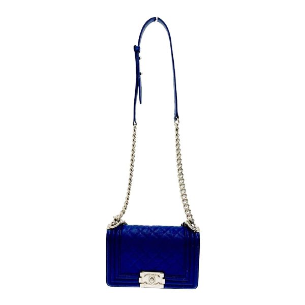 153383 1 CHANEL Boy Caviar Skin Shoulder Bag Blue