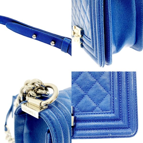 153383 10 CHANEL Boy Caviar Skin Shoulder Bag Blue