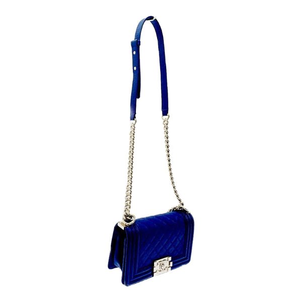 153383 2 CHANEL Boy Caviar Skin Shoulder Bag Blue