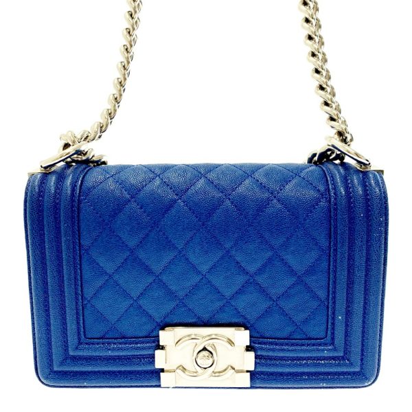 153383 4 CHANEL Boy Caviar Skin Shoulder Bag Blue