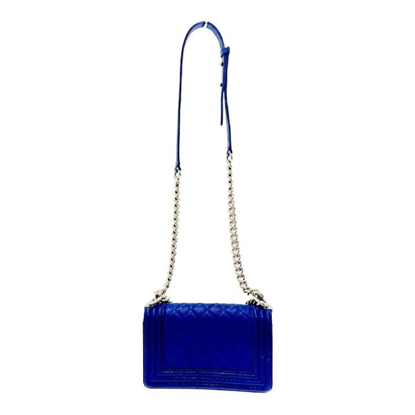 153383 5 CHANEL Boy Caviar Skin Shoulder Bag Blue