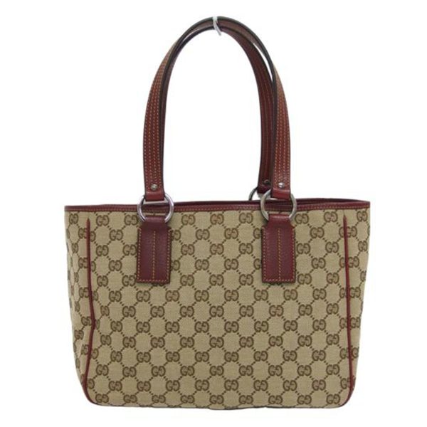 15381 1 Gucci Handbag Beige Bordeaux GG Canvas Tote Bag