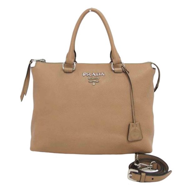 15640 1 Prada Leather 2WAY Handbag Beige