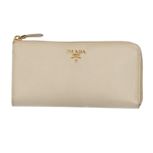 16162 1 Prada Saffiano L Shaped Zipper Long Wallet Off White