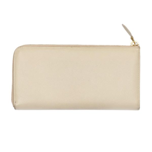 16162 2 Prada Saffiano L Shaped Zipper Long Wallet Off White