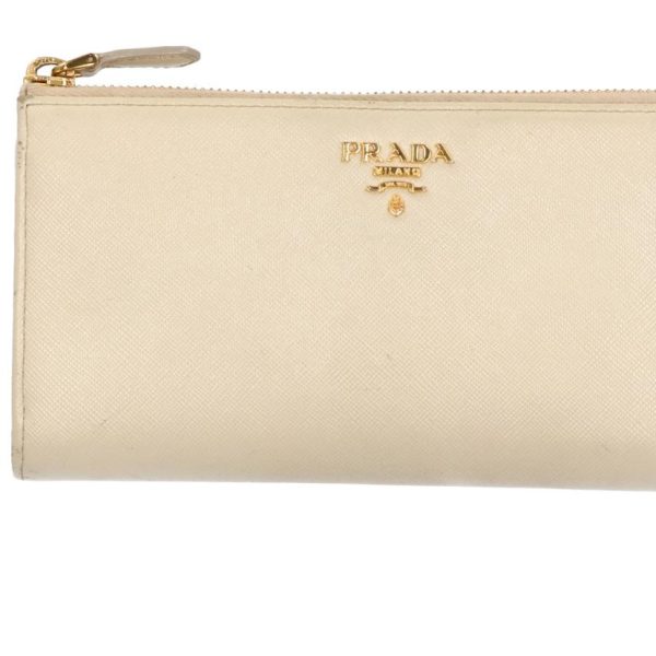 16162 6 Prada Saffiano L Shaped Zipper Long Wallet Off White