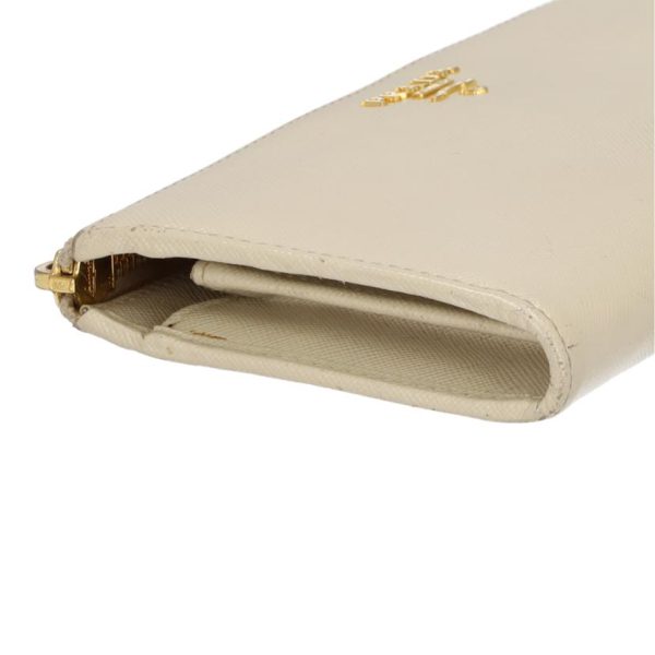 16162 8 Prada Saffiano L Shaped Zipper Long Wallet Off White