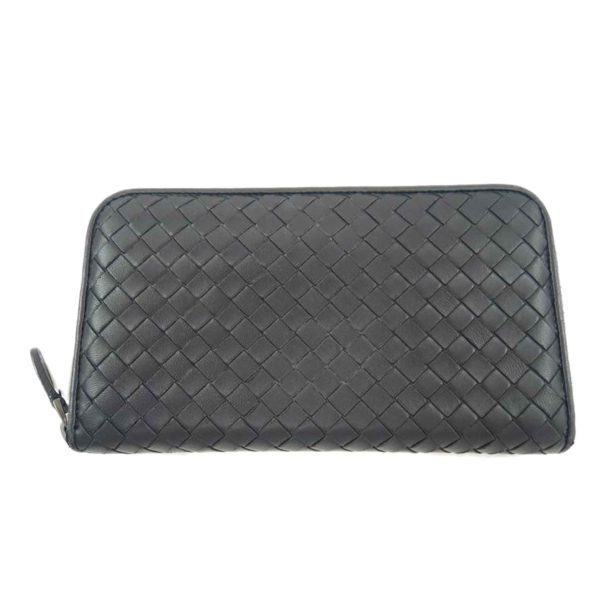 16279 1 Bottega Veneta Intrecciato Round Zipper Long Wallet Black