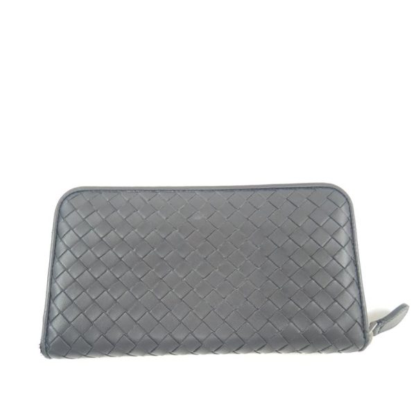 16279 2 Bottega Veneta Intrecciato Round Zipper Long Wallet Black