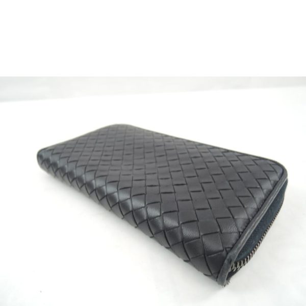 16279 3 Bottega Veneta Intrecciato Round Zipper Long Wallet Black