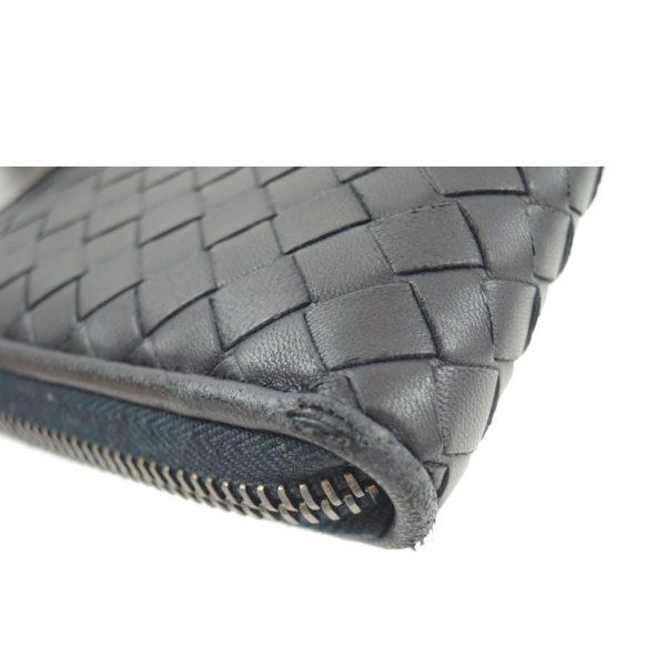 16279 7 Bottega Veneta Intrecciato Round Zipper Long Wallet Black