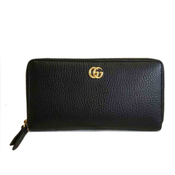 16352 1 Gucci Petit Marmont Round Zipper Wallet Black Leather