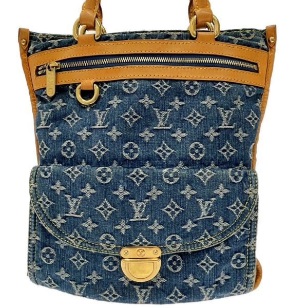 164840 4 Louis Vuitton Monogram Denim Flat Shopper Tote Bag Blue