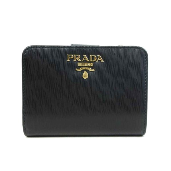 16526 1 Prada Saffiano Metal Bi Fold Wallet Bag Black