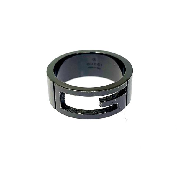 165392 2 Gucci Silver Branded G Black Coating Ring 925 Engraved