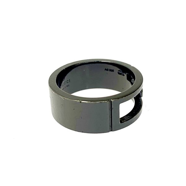 165392 5 Gucci Silver Branded G Black Coating Ring 925 Engraved