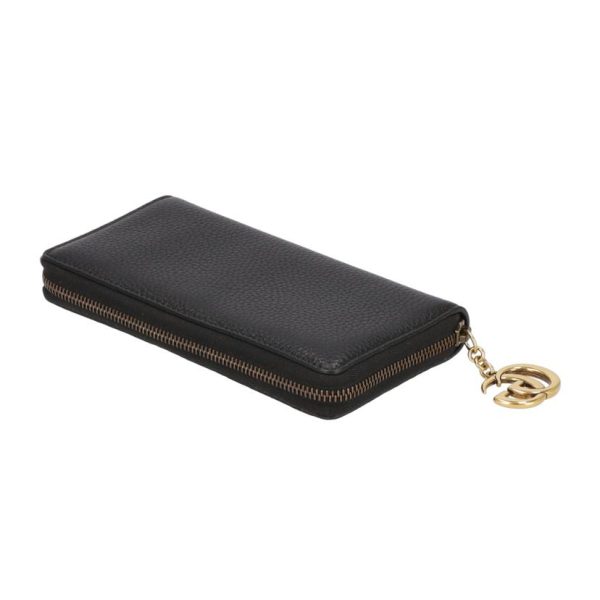 16633 3 Gucci Gg Marmont Round Zip Long Wallet Black