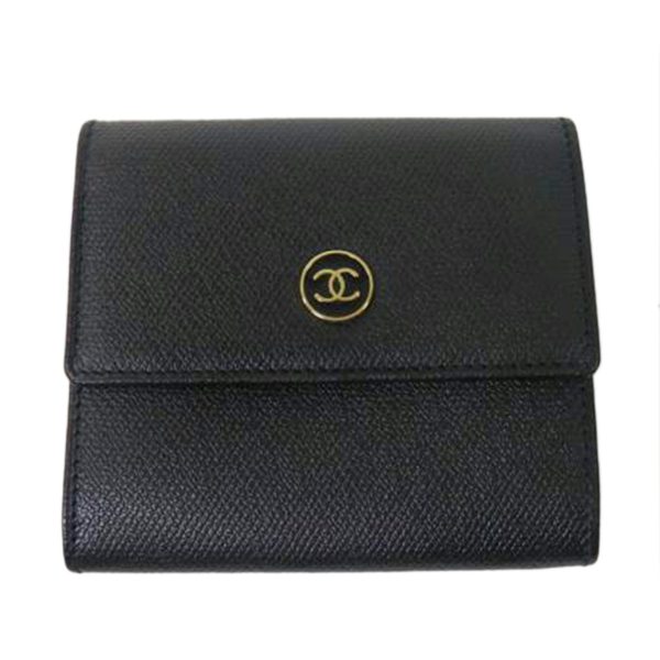 16843 1 Chanel Coco Button W Hook Wallet 3 Fold Black