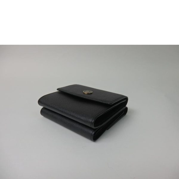 16843 3 Chanel Coco Button W Hook Wallet 3 Fold Black