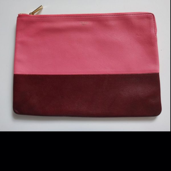 17 4303 007 Celine Leather Clutch Pouch Pink x Wine Red