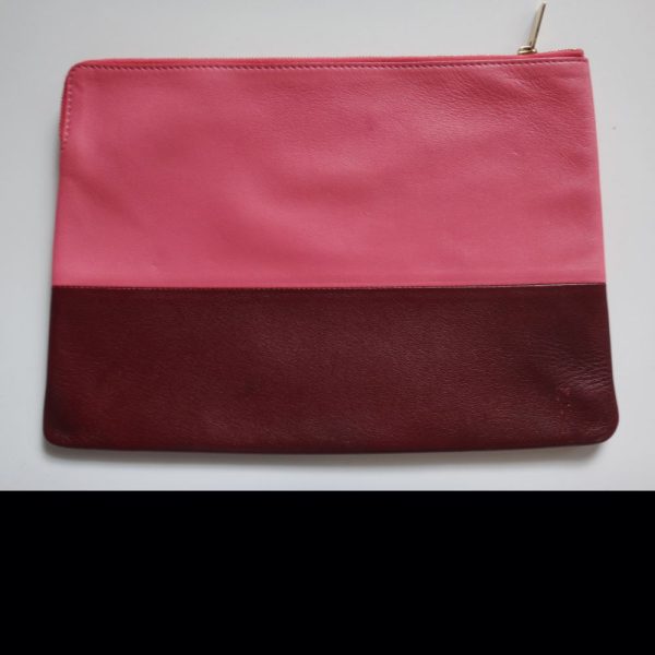 17 4303 008 Celine Leather Clutch Pouch Pink x Wine Red