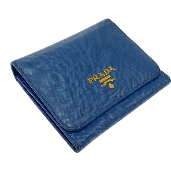 171220 3 Prada Cowhide Saffiano Metal Bifold Wallet Cobalto